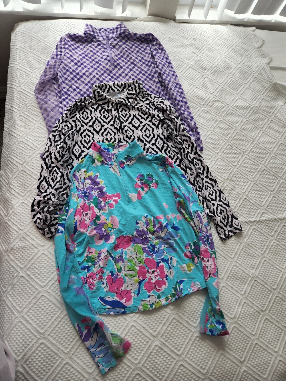 IBKUL Floral Aqua Long Sleeve Top with Purple and Black Patterned Tees Bundle
